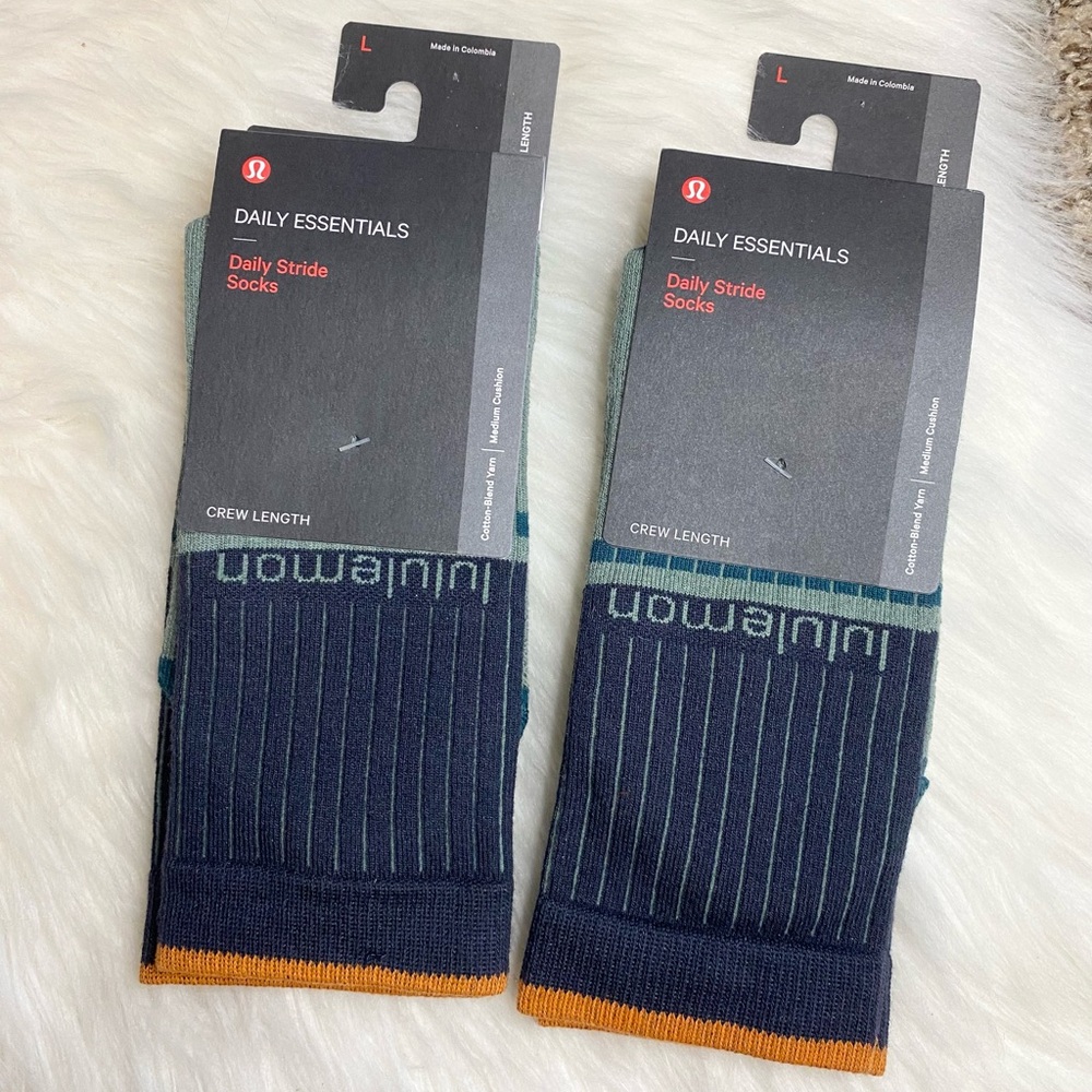 2 X Lululemon Men Daily Stride Crew Socks BKNT/SMTL/RINS L Large New